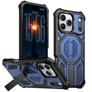 Military Armor Magnetic Metal Stand Case for IPhone Air 17 16 E 15 13 12 Pro Max 14 Plus 17E 16E Magsafe Mac Safe I Phone Cover