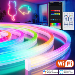 RGBIC Neon LED Strip 5V USB WS2812B 1-5m Neon Light Strip with Bluetooth App and Remote for DIY Neon Deocoration Lighting
