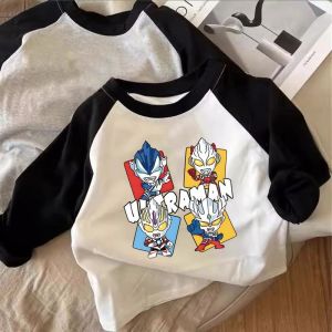 Boys Cotton T-shirt Thin Casual Cartoon Ultraman Print Toddler Kids Spring Autumn Fashionable Top Childrens Wear Pure Cotton