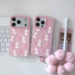 Cartoon Snowman Miffy 2-in-1 Pink Jelly Case for iPhone 11 12 13 14 15 16 17 Pro Max Plus Air 16E Casing Anti-fingerprint Frosted Hard Cover for iPhone 15 Pro Max Case