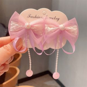 Girls Hanfu Hair Accessories Pearl Butterfly Knot Hair Clips Colorful Tassel Hairpins Traditional Chinese Costume Accessories