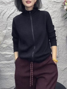 UYFY | Black Zipper Hoodie Womens Long Sleeve Casual Style Stand Collar Plus Size Slimming Short Coat Autumn New Arrival UYFY Brand