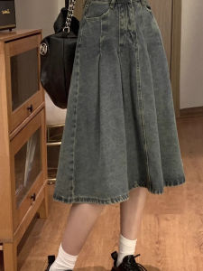 กระโปรงยีนส์ทรงเอเอวสูงสำหรับผู้หญิงไซส์ใหญ่ ทรงหลวม บาง ทรงลูกแพร์ กระโปรงทรงเอยาวปานกลางสำหรับฤดูร้อน
