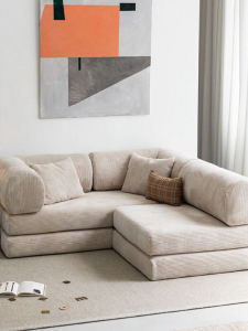 Retro Corduroy Teddy Sofa Small Apartment Living Room Loft Removable Washable Folding Lazy Sofa Bed Nordic Style U-Shape
