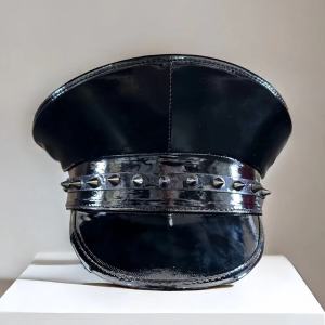 HongLuan Red & Black Steampunk Military Goth Captain Hat Burningman Festival Woman Vintage Leather Military Cap for Man