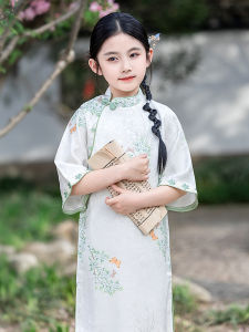 New Chinese Style Cheongsam Dress for Girls Spring Autumn Wear Childrens Traditional Costume High End Fashion Kids Clothing
