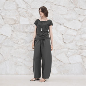 Designer Giordano High Waist Wide Leg Loose Casual Pants Women Summer Texture High Waist Designer Style Cotton Blend Trousers