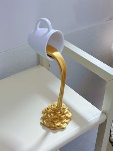 Creative Coffee Themed Resin Figurine Room Decorative Accessories Flowing Water Design Cup Display Stand Modern Minimalist Style
