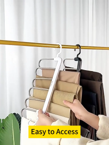 【Ready Stock】Magic 6 Layers Pants Hanger Space Saving Closet Organizer Multifunction Folding Trousers Hanger Hijab & Scarf Storage Rack Horizontal  & Vertical Use