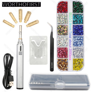 12 Colors Glass Hot-Fix Rhinestones With a USB Power Hotfix Applicator Tool Kit Iron-on Strass Heat-fix Pen Can Be As a Gift