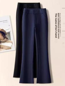 Casual Wide Leg Suit Pants for Women: Dark Blue Formal Straight Leg Trousers Spring Autumn New Arrival High Waist Long Pants
