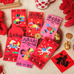 Dizoey 6Pcs/set Cartoon Creativity Chinese New Year Money Envelope Lucky Red Pockets 2026 Horse Year Spring Festival Red Envelope
