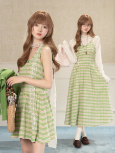 loveheynew | Đầm Không Tay Hình Carô Xanh Cho Mùa Hè Và Xuân