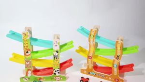 Childrens Wooden Multifunctional Animal Gliding Rail Car Baby Fun Early Education Inertia Slide Speed Car Educational Toys