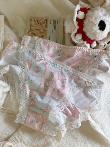Angel Rabbit Dreamy Retro Style Seamless Underwear Pure Desire Japanese Style Lace Trim Cotton Crotch Antibacterial mid Waist Triangle Panties