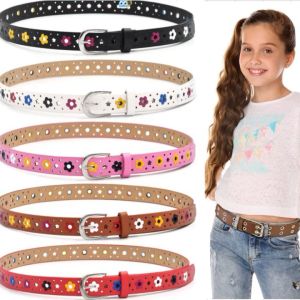 PU Belt For Kids Dress Decoration Faux Leather Belt for Girl Flower Eyelet Decoration Children Fashionable Waist Belt