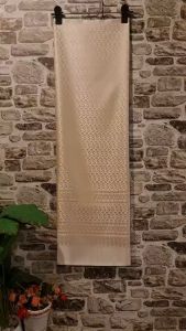 127.ผ้าฝ้าย ผ้าทอทั้งผืน อบนิ่ม ลายขอตัวเอส สีครีม