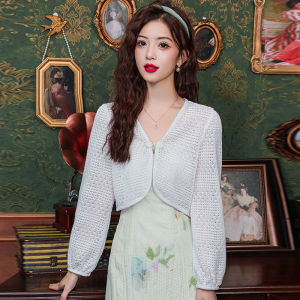 2025 New Chinese Style Button up Long Sleeve Womens Outerwear Hollow out Cardigan Summer Sun Protection Short Jacket