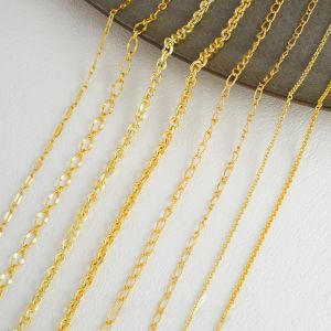 ลวดโซ่ DIY ทำมือทองคำชุบทอง 18K ลวดโซ่แบน ลวดโซ่หินลูกปัด เครื่องประดับสร้อยคอ สร้อยข้อมือ อุปกรณ์งานฝีมือ