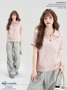 Áo Thun Polo Tay Ngắn Màu Hồng Form Rộng Ôm Dáng Casual Phối Đồ