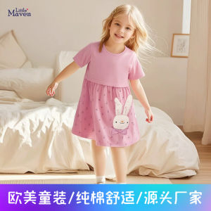 Cute Little Girl Summer Cotton Dress Pure Cotton Cartoon Childrens Dress Little Maven Brand Short Sleeve Dresses for Girls