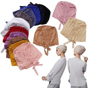 Jifang Women Adjustable Elastic Soft Plain Modal Cotton Inner Mercerized Cotton Lace-up Muslim Hijab Inners Caps PW81