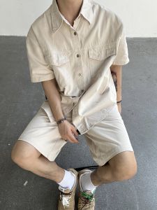 Lucah Vintage Workwear Denim Short Sleeve Shirt And Shorts Set Mens Casual Loose Fit Youth Summer Fashion Ensemble