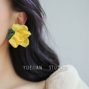 Yellow Flounce Forest System Earrings Photography Mosquito Coil Ear Clip Womens Fashion Jewelry Fresh out Floral Pattern Alloy
