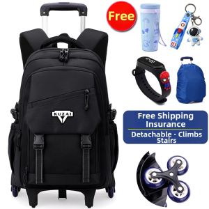 KUZAIWANGZI | Lightweight Waterproof Large Capacity Removable Wheeled School Bag