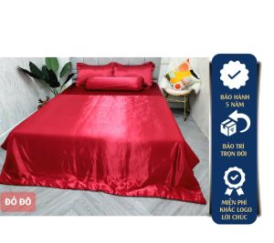 [SIÊU ĐẸP] Bộ gồm 5 món bộ 4 món Chăn ga phi lụa cao cấp hàng loại 1 màu phi lụa Đỏ Đô mền lẻ chần gòn ga lẻ - Ngans Bedding