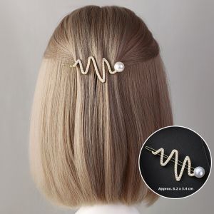 Womens Short Hair Side Clip Pearl Frog Buckle Headwear Fashionable Korean Style Hair Accessories Half-Up Bun Hairpins