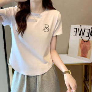 สลิมฟิต Pure ผ้าฝ้าย เสื้อยืดแขนสั้น ผู้หญิง ฤดูร้อน ใหม่ขนาดใหญ่ พลัสไซส์ American Retro ดีไซน์ Sensation Thin Shoulder เสื้อท่อนบน