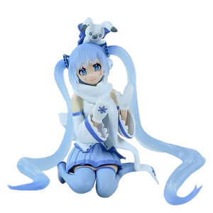 Bandai | 12CM Animation Anime Beautiful Girl Hatsune Miku Snow sitting posture Model Doll Toys Cute Handmade PVC Model Decorations