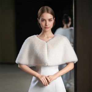 A Handmade Solid Color Polyester Faux Fur Womens Shawl for Winter Weddings and Parties Warm Decorative Cape