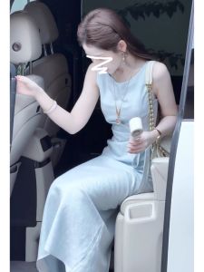 LIRENQING | Sleek Slimming Blue Sleeveless Dress for Summer