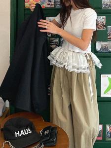 Elegant Sweet Lace Trim Side Bow Tie Skirt Curtain Four Seasons Double Layer Mesh Waist Belt Waist Decor for Women