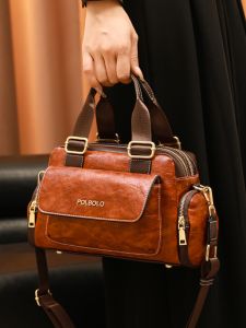 Trendy Versatile Leather Shoulder Handbag Crossbody Boston Bag Womens Bag 2025 New Style Casual Single Strap Handbag