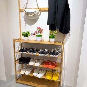Shira Shoe Rack Clothes Hanging Rack With Shoe Storage 2in1 Clothes Spac Bamboo Coat Rack Shoe Hat Rack