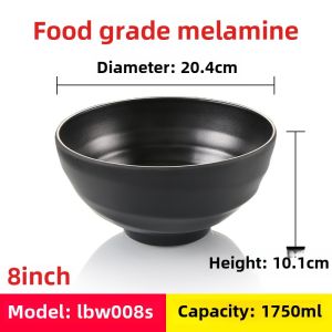 Commercial Black Melamine Porcelain-Like Noodle Bowl Spicy Hot Soup Bowl Chinese Style Coarse Dining Utensils for Restaurant