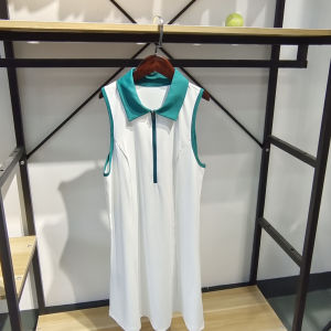 Retro Long Sleeve Sports Tennis Dress for Women Collarless Sleeveless Quick Dry Loose Fitting Golf Skirt