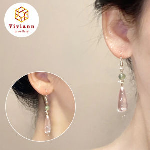 Viviann Original Design Pink Water Drop Earrings Grape Stone Powder Chalcedony Antique Earrings New Chinese Style Earrings Female chalcedony earrings for women with diamonds Palace style charm exquisite jewelry Hanfu Accessories