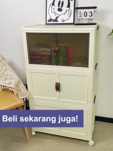 Save Mall Lemari penyimpanan plastik baru/lemari plastik jumbo/kotak penyimpanan multifungsi/lemari susun 3-6/lemari lipat warna campur dengan roda