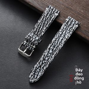 Vòng Tay Da Dây Đeo Đồng Hồ Dập Nổi Họa Tiết Da Cá Mập Vintage Dây Da Bò Dành Cho Nam 18/19/20/21/22/23/24mm Vòng Tay