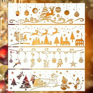 4PCS 15×30cm Christmas Stencil Set Reusable PET Templates for Wall Window Wood Fabric DIY Holiday Decoration
