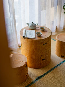 Solid Wood Wooden Pier Stool Log Stool Stool Household Coffee Table Low Stool Shoe Changing Stool Quiet Style Bed & Breakfast Wood a Block of Wood Or Stone