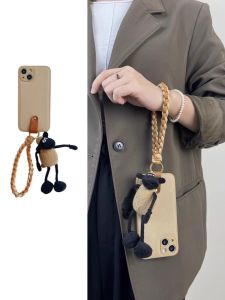 Sheep Figurine Phone Case Compatible with  16Promax New 15 Strap Crossbody Rope 17Pro High-End Leather Texture 13Max Internet Celebrity Women 12 Full Cover Anti-Fall PM Protective Case