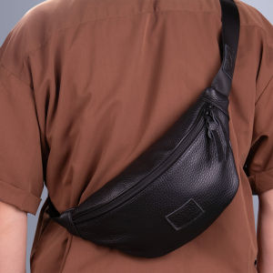Leather Crossbody Bag Mens Soft Leather Casual Commuter Backpack Outdoor Simple Youth Waist Bag Durable Water-Resistant Pouch