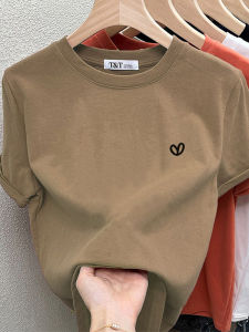 Womens Cotton Short Sleeve T-Shirt round Neck Base Shirt Slim Fit Spring Summer New Style Korean Version Commute Wind Pure Color