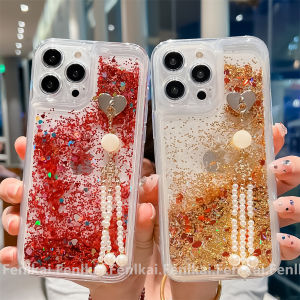Red Gold Pearl  17 Tassel Sandphone Case Cute Cartoon Protective Cover for  15Promax/14/13/12/11/XSMAX