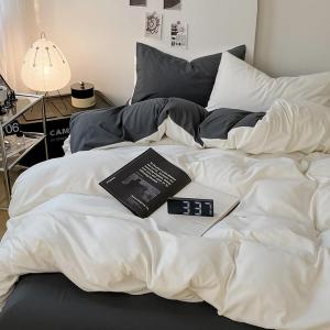 ZHIZHOU | Plain Color Dual Spliced Washed Cotton Bed Sheet Set